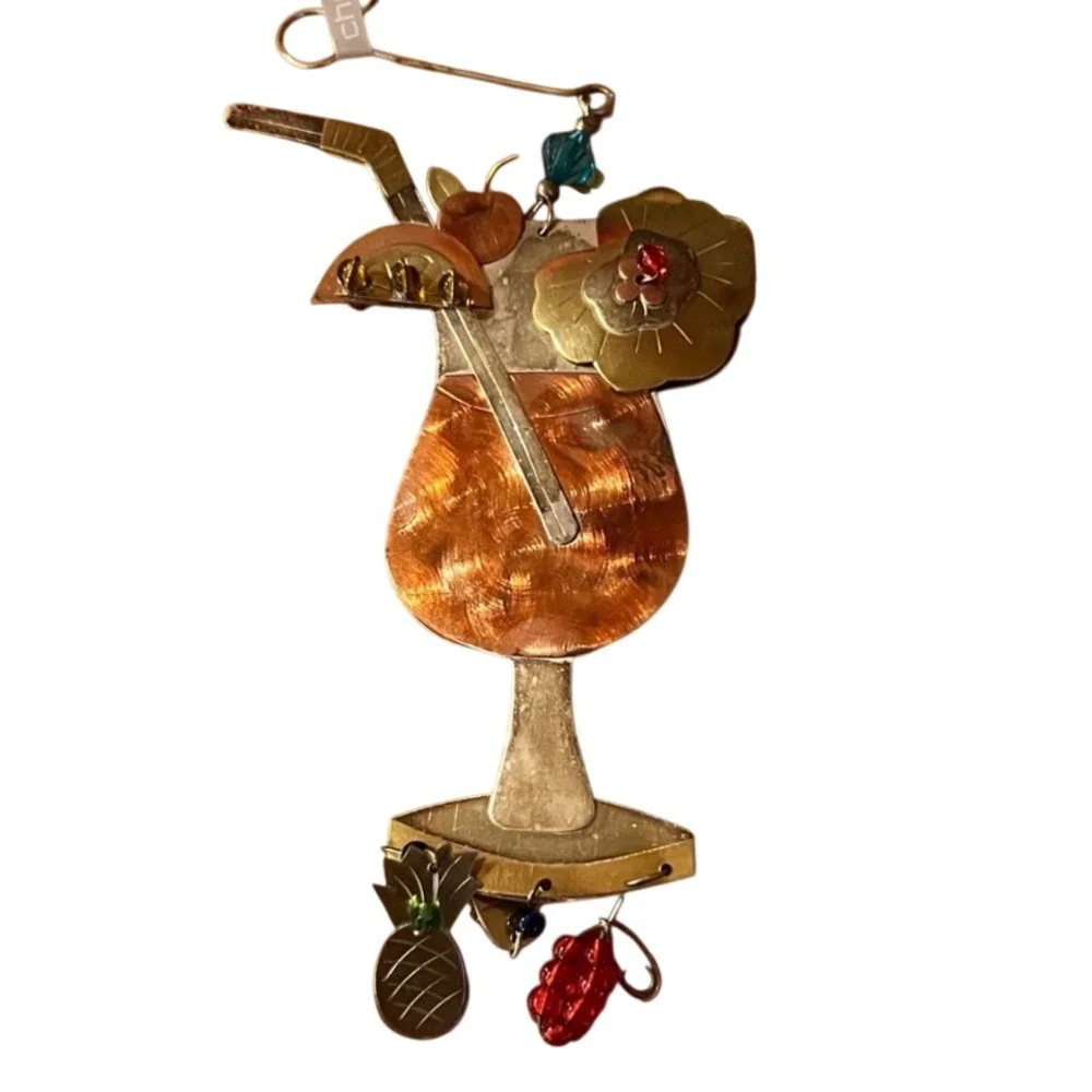 Tropical Cocktail Drink Mixed Metal Ornament Suncatcher Tiki Bar Decor Pineapple